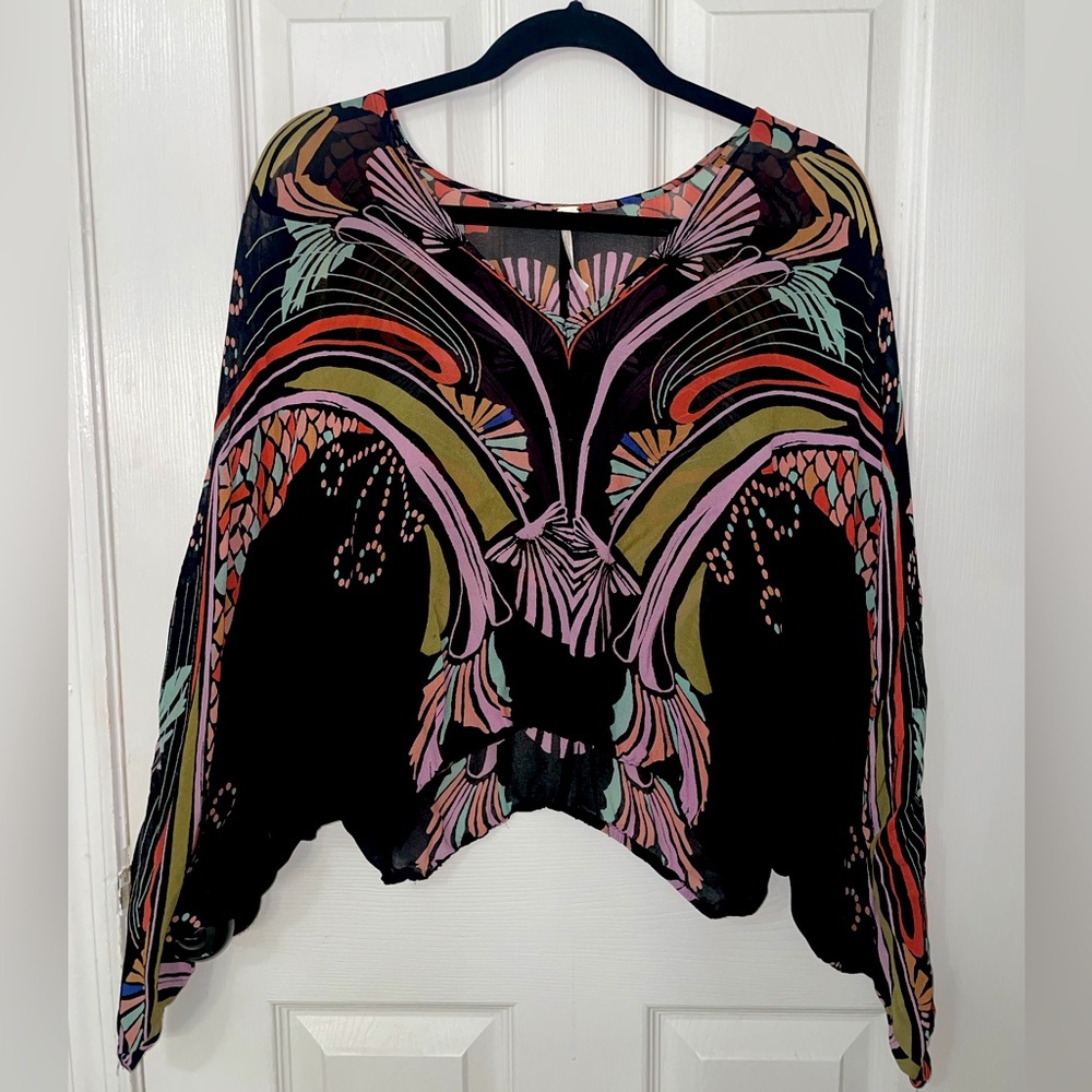 FREE PEOPLE BOHO GYPSY LONG SLEEVE FLOWY TOP
